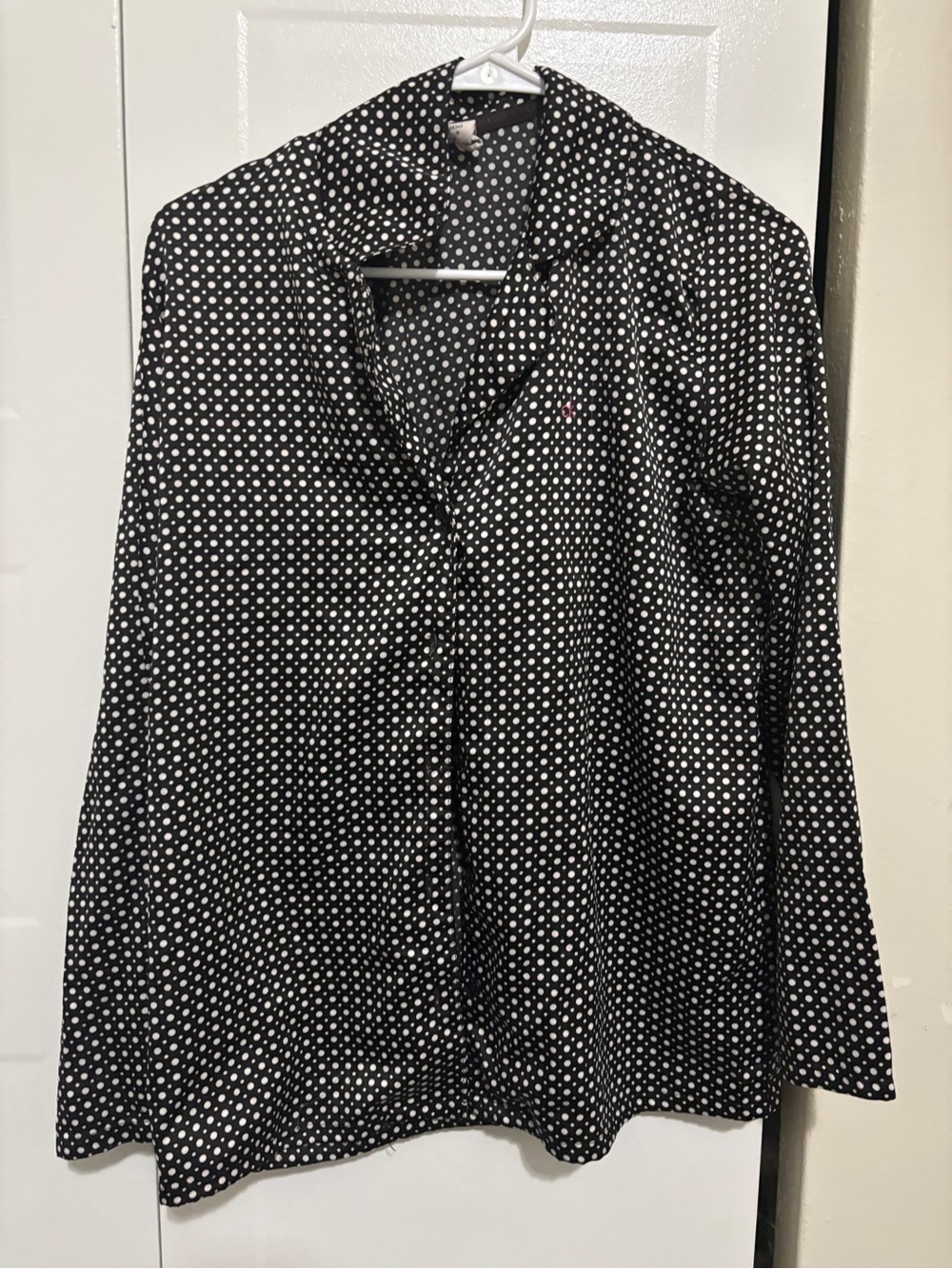 Calvin Klein Women’s Black Polka Dot Long Sleeve Blouse